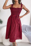 Casual Lace Up Plaid Printed Sleeveless Dress