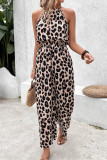 Leopard Print Sleeveless Wide Leg Jumpsuit