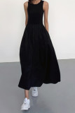 Round Neck Sleeveless Solid Color Dress