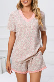 Leopard Print Short Sleeved Shirt Shorts Two-Piece Set