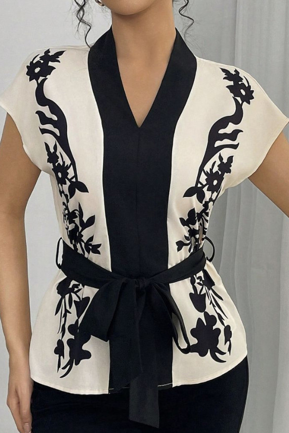 Summer Printed Temperament V-Neck Shirt
