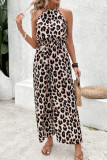 Leopard Print Sleeveless Wide Leg Jumpsuit