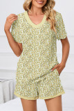 Leopard Print Short Sleeved Shirt Shorts Two-Piece Set