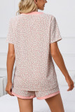 Leopard Print Short Sleeved Shirt Shorts Two-Piece Set