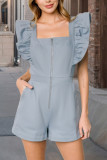 Zipper Square Neck Ruffle Sleeve Jumpsuit