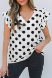 Polka Dot Printed Lotus Leaf Sleeve Chiffon Shirt