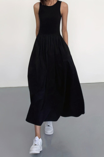 Round Neck Sleeveless Solid Color Dress