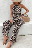 Leopard Print Sleeveless Wide Leg Jumpsuit
