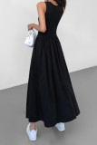 Round Neck Sleeveless Solid Color Dress