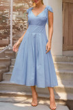 Solid Color V-Neck Strap Waist Cinching Dress