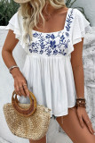 Lotus Leaf Edge Short Sleeved Printed Square Neck T-Shirt
