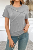 Solid Color Casual Short Sleeved Round Neck T-Shirt