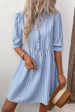 Striped Lantern Short Sleeved Shirt Dress