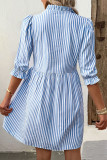 Striped Lantern Short Sleeved Shirt Dress