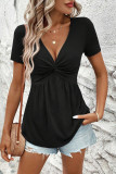 Waist Cinched V-Neck Short Sleeved Shirt