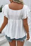 Lotus Leaf Edge Short Sleeved Printed Square Neck T-Shirt