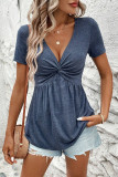Waist Cinched V-Neck Short Sleeved Shirt