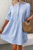 Striped Lantern Short Sleeved Shirt Dress