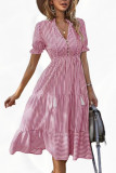 V-Neck Elastic Waisted Short Sleeved Dress