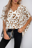 V-Neck Loose Bat Sleeve Leopard Print Shirt