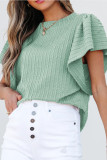 Double Layered Ruffled Short Sleeved Round Neck T-Shirt