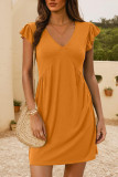 Fashion V-Neck Pleated Ruffle Sleeve Dress