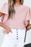 Double Layered Ruffled Short Sleeved Round Neck T-Shirt