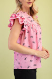 V-Neck Multi-Layer Lotus Leaf Sleeve Printed Shirt