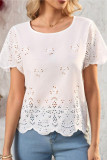Solid Color Hollow Round Neck Short Sleeved Shirt