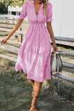 V-Neck Elastic Waisted Short Sleeved Dress