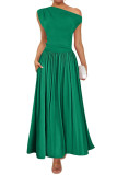 Solid Color Slanted Shoulder Pocket Dress