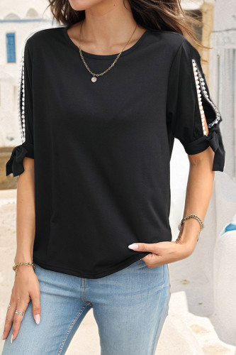 Leisure Versatile Round Neck Lace Short Sleeved Shirt