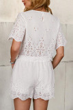 Round Neck Short Sleeved Embroidered Pants Two-Piece Set