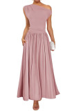 Solid Color Slanted Shoulder Pocket Dress