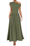 Solid Color Slanted Shoulder Pocket Dress