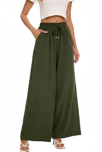 Solid Color Pocket High Waisted Casual Pants