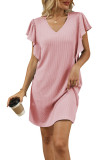 Summer V-Neck Ruffle Short Sleeve Dress