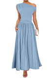 Solid Color Slanted Shoulder Pocket Dress