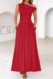 Solid Color Slanted Shoulder Pocket Dress