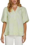 V-Neck Bubble Short Sleeve Striped Shirt