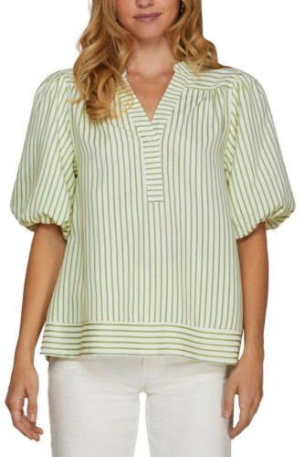 V-Neck Bubble Short Sleeve Striped Shirt