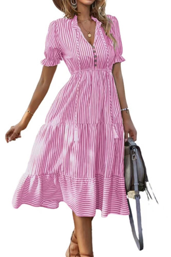 V-Neck Elastic Waisted Short Sleeved Dress
