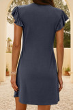 Fashion V-Neck Pleated Ruffle Sleeve Dress