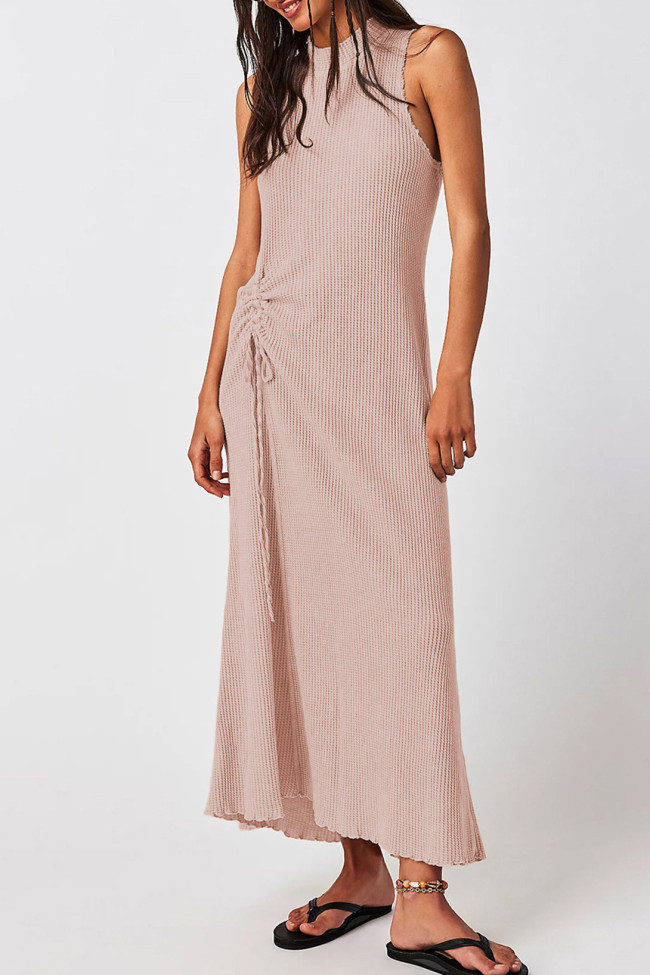 Solid Color Sleeveless Knitted Round Neck Dress