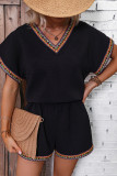 Bohemian V-Neck Short Sleeved Shorts Two-Piece Set