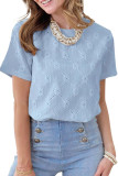Round Neck Short Sleeved Embroidered Jacquard T-Shirt