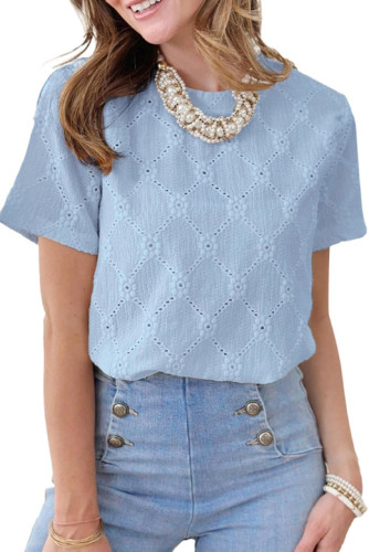 Round Neck Short Sleeved Embroidered Jacquard T-Shirt