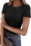 Slim Fit Round Neck Ribbed Short Sleeved T-Shirt