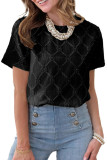 Round Neck Short Sleeved Embroidered Jacquard T-Shirt