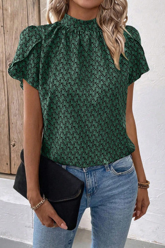 Lotus Leaf Short Sleeved Round Neck Printed Shirt
